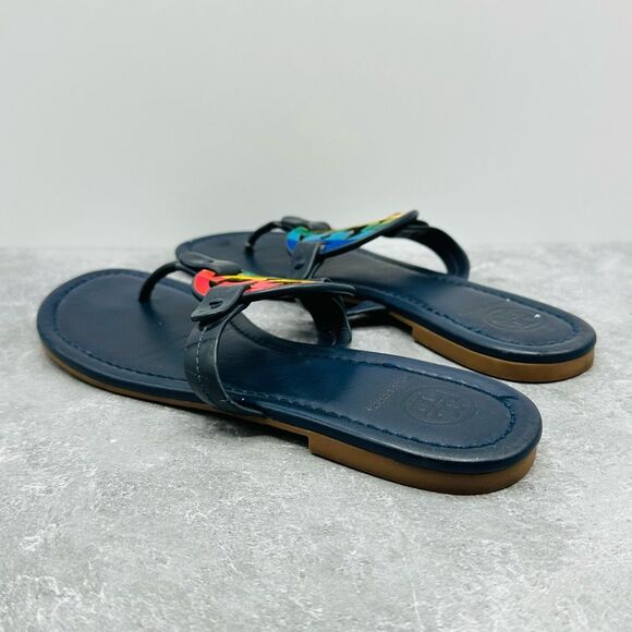 Tory Burch Miller Leather Thong Sandal Rainbow Navy US size 7 - Picture 5 of 11